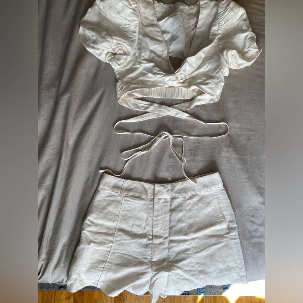 ASTR White Crop Shirt High Waisted Shorts Set
